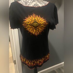 Harley-Davidson Women's Black Scoop Neck Flame Top XL